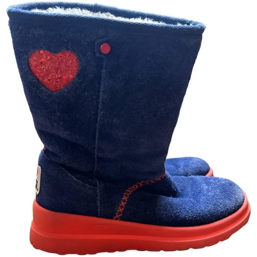 Ugg Blue Red I Love Ugg Sparkle Heart Sherpa Mid-Calf Boots Women's Size 5
